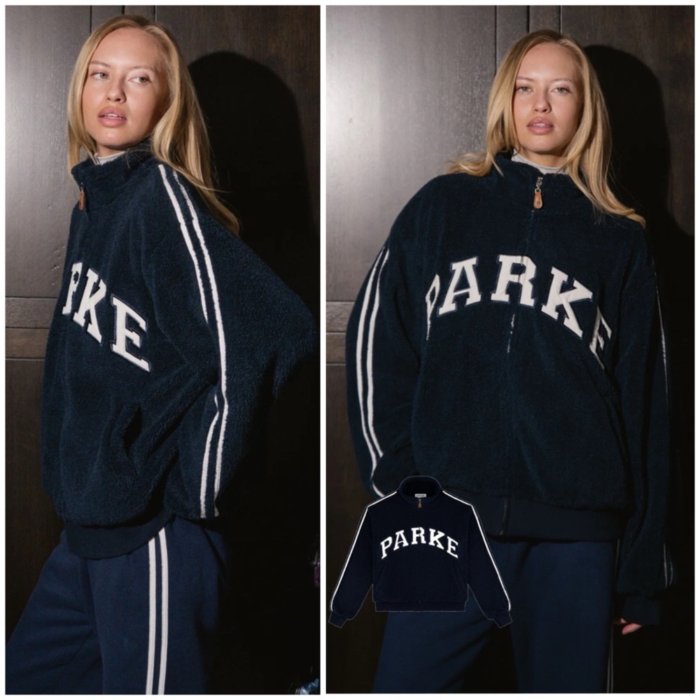 PARKE Sport Stripe Varsity Fleece Zip-Up SZ S/M - Picture 2 of 6